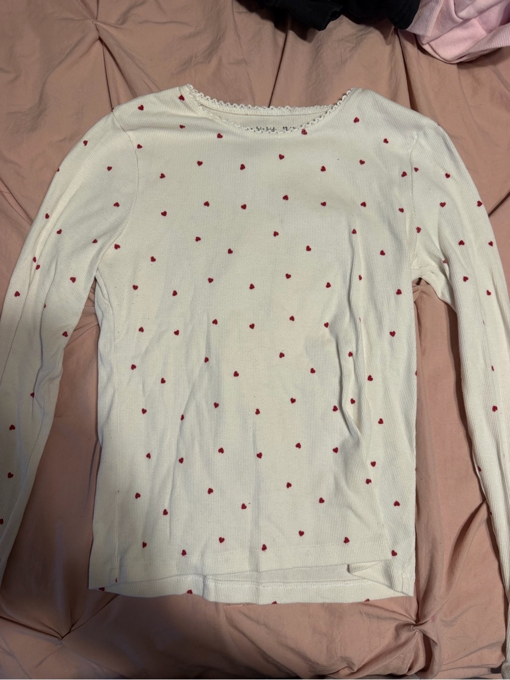 abercrombie kids White Long Sleeve Top with Red Heart Print